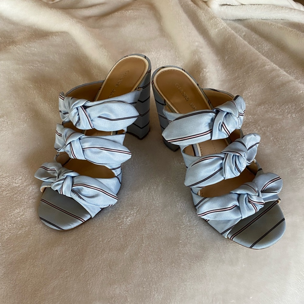 Gianni Bini Light Blue Striped Knot Block Heel Sandals - Picture 2 of 4